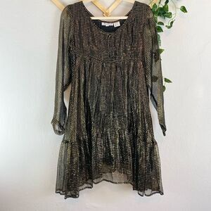 VINTAGE | ANN SIMONE | Metallic Black & Gold LS Dress D100
